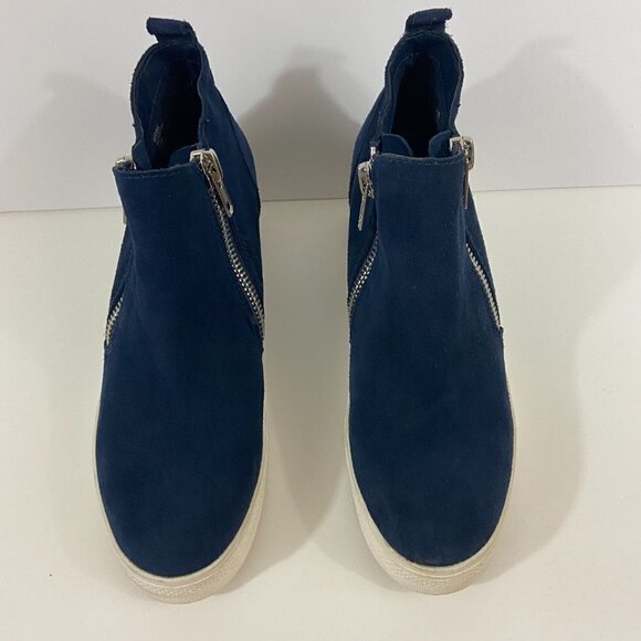 Steve Madden Women's Leather Upper Hidden Wedge Zip Sneakers Shoes Sz 9.5M Blue - Picture 3 of 10